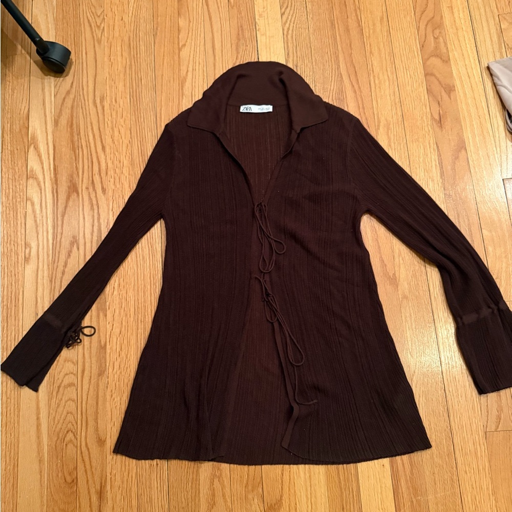 Brown Zara ribbed Long Sleeve shirt/ Cardigan